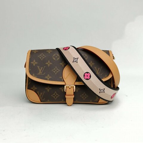 LOUIS VUITTON Diane法棍包黑紫寬肩帶老花PVC晶片肩背包