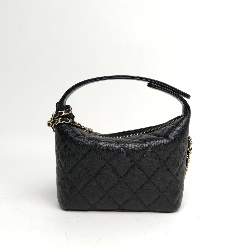 CHANEL 嬉皮HOBO飯盒包25A黑色荔枝牛皮金扣肩背包-2