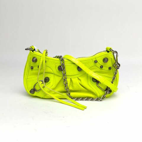 BALENCIAGA LeCagole機車月牙包Mini黃色羊皮肩背包