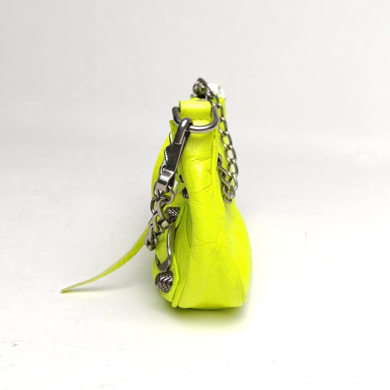 BALENCIAGA LeCagole機車月牙包Mini黃色羊皮肩背包-1