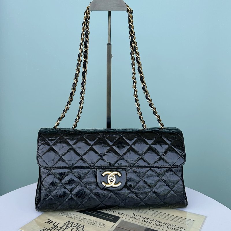 香奈兒/Chanel 黑金油臘牛皮CF翻蓋鏈條肩背包-5