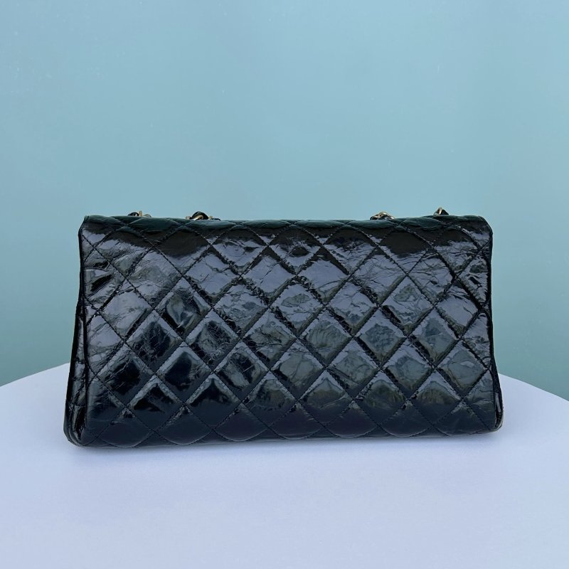 香奈兒/Chanel 黑金油臘牛皮CF翻蓋鏈條肩背包-6