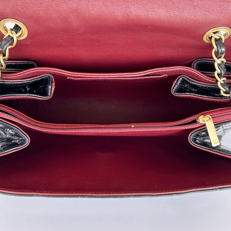 香奈兒/Chanel 黑金油臘牛皮CF翻蓋鏈條肩背包-8