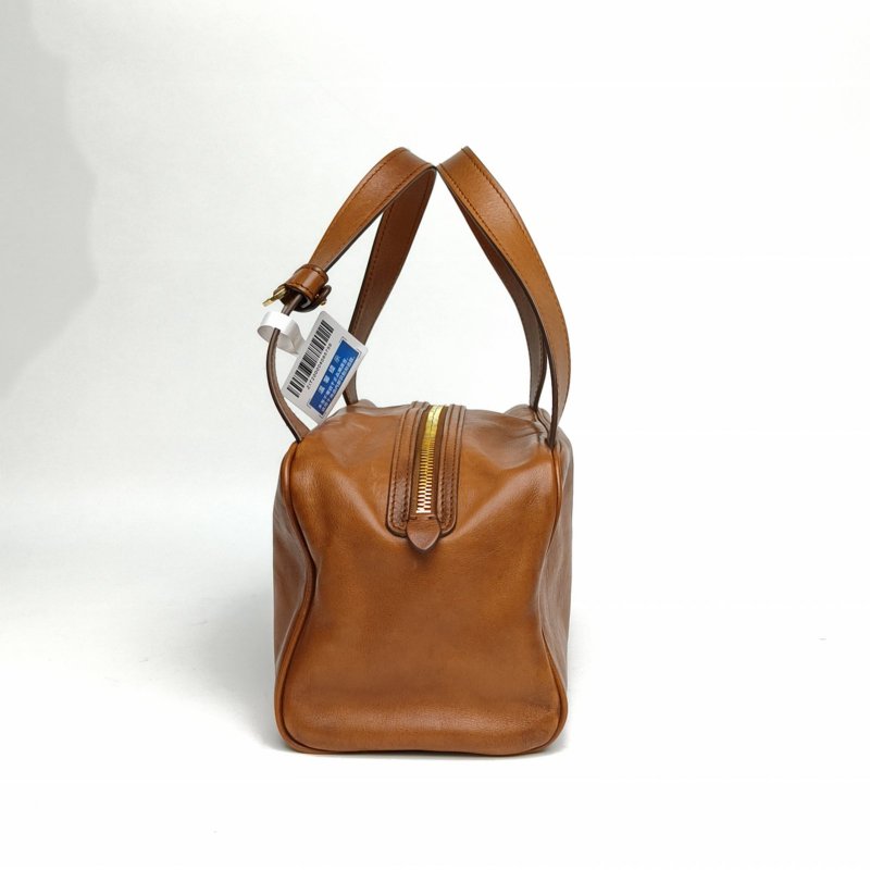 MIU MIU 棕色牛皮金扣bauletto保齡球公事包肩背包-1