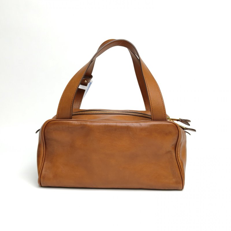 MIU MIU 棕色牛皮金扣bauletto保齡球公事包肩背包-2