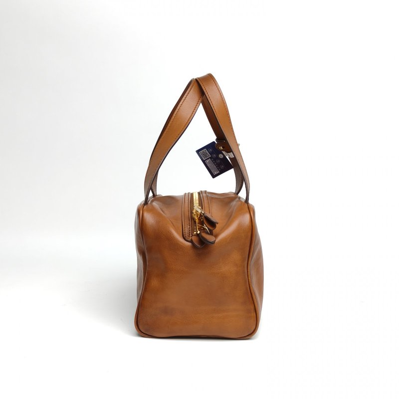 MIU MIU 棕色牛皮金扣bauletto保齡球公事包肩背包-3