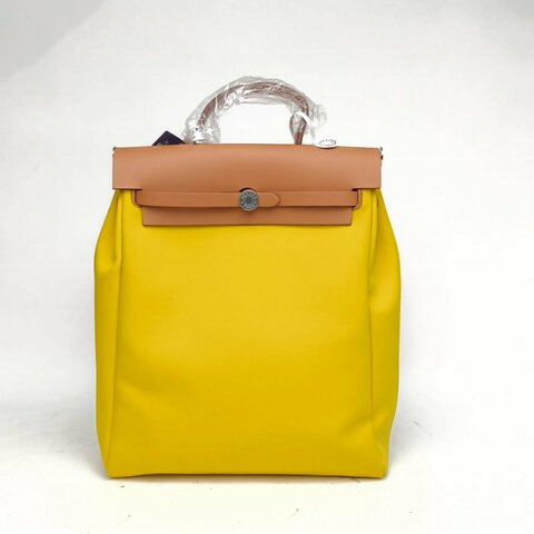 HERMES HERBAGadoszip雙肩包那不勒斯黃帆布Z刻銀扣肩背包