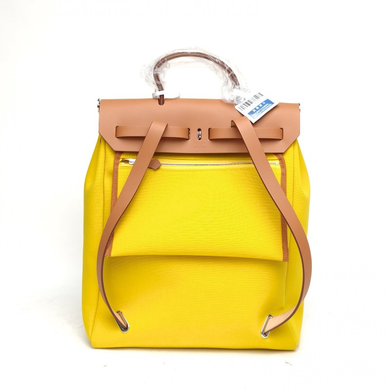 HERMES HERBAGadoszip雙肩包那不勒斯黃帆布Z刻銀扣肩背包-2