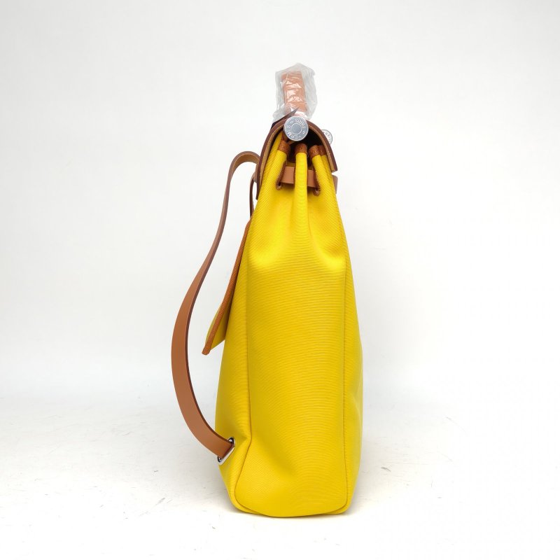 HERMES HERBAGadoszip雙肩包那不勒斯黃帆布Z刻銀扣肩背包-3