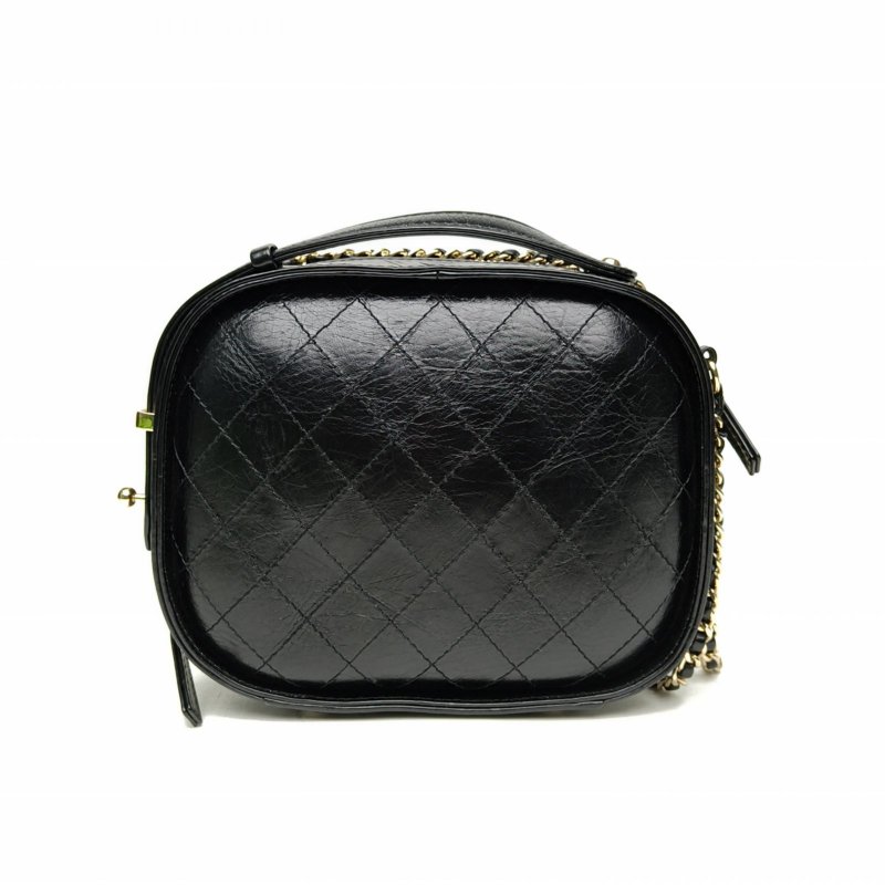 CHANEL 黑色牛皮27開金扣雞蛋包鏈條包化妝盒子肩背包-2