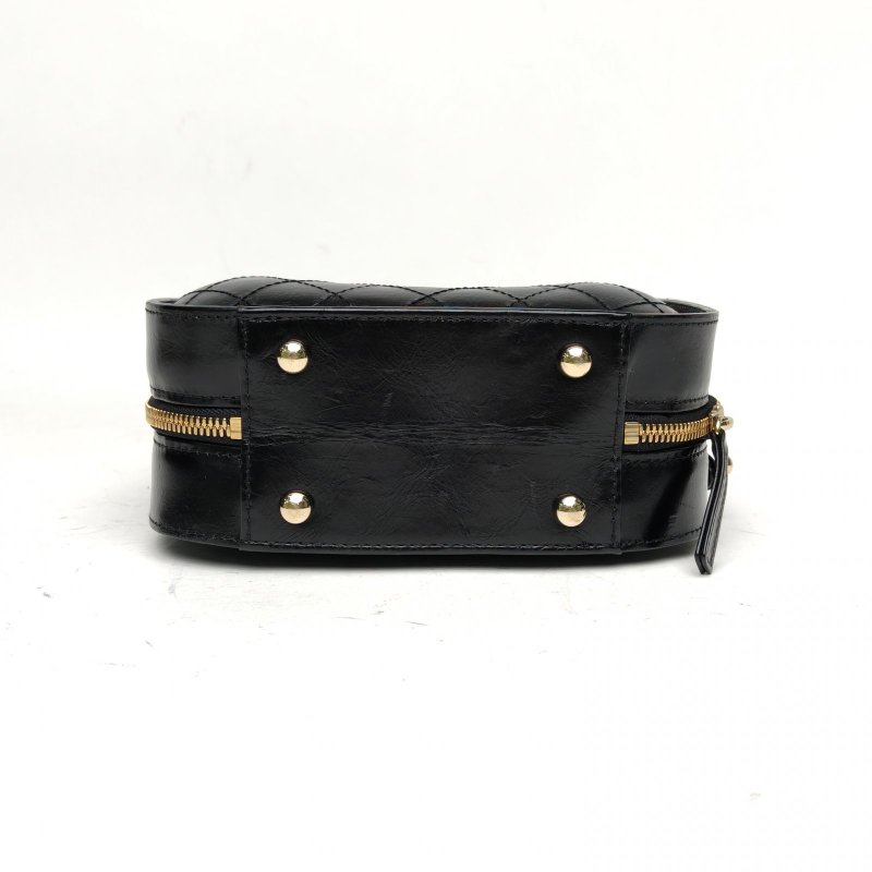 CHANEL 黑色牛皮27開金扣雞蛋包鏈條包化妝盒子肩背包-4