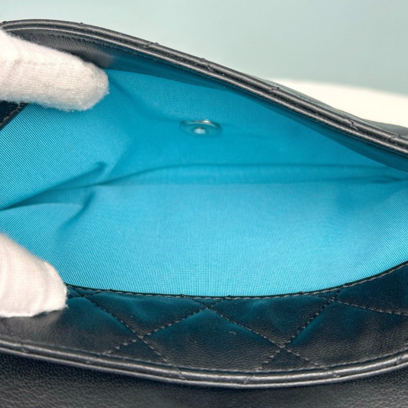 香奈兒/Chanel 黑色羊皮拼毛呢CF肩背斜背包-5