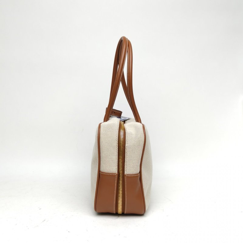 MIU MIU 24SS秀款徽標手提公事包米白色帆布肩背包-3