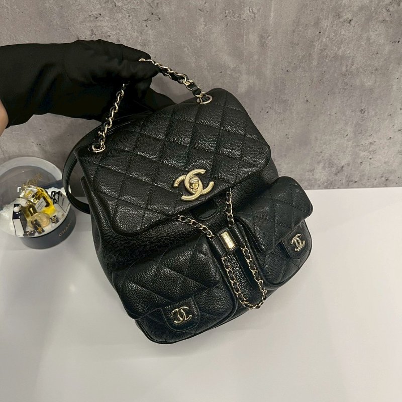 Chanel Duma小青蛙 中號 黑金荔枝牛 後背包 晶片款-0
