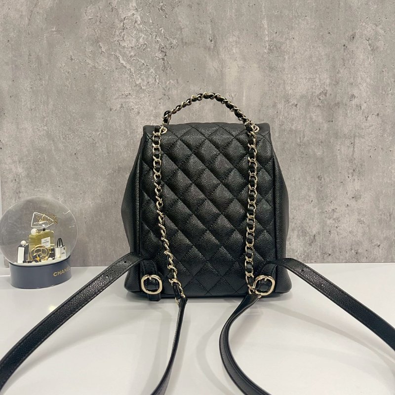 Chanel Duma小青蛙 中號 黑金荔枝牛 後背包 晶片款-1