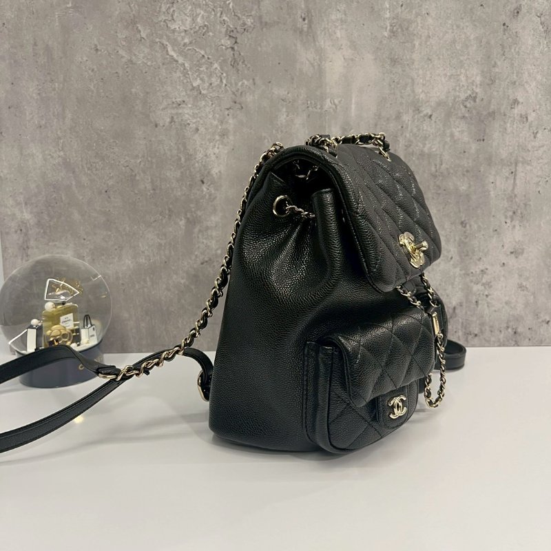Chanel Duma小青蛙 中號 黑金荔枝牛 後背包 晶片款-2