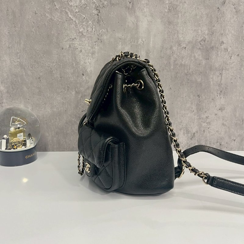 Chanel Duma小青蛙 中號 黑金荔枝牛 後背包 晶片款-3