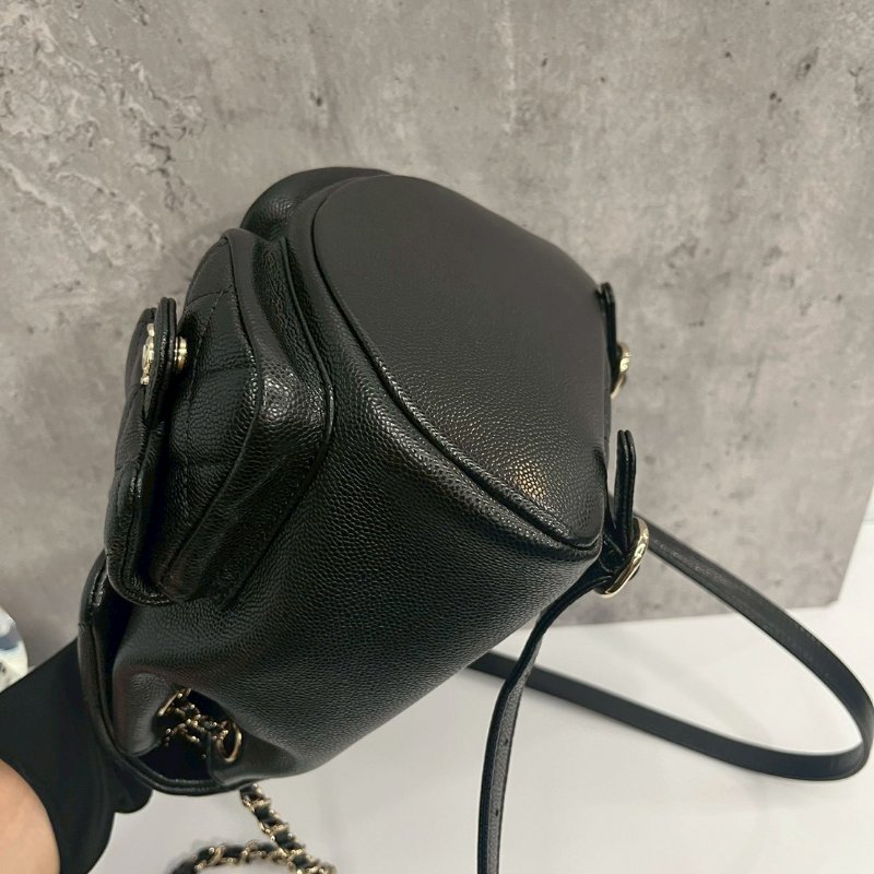Chanel Duma小青蛙 中號 黑金荔枝牛 後背包 晶片款-5