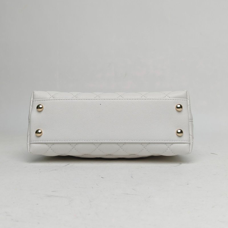 CHANEL CocoHandle小號白色荔枝牛皮晶片金扣肩背包-4