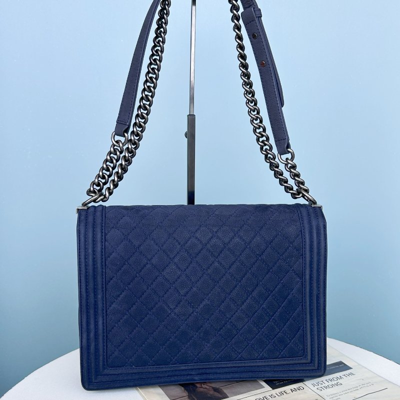 香奈兒/Chanel Leboy藍色磨砂荔枝紋牛皮大號鏈條包-1