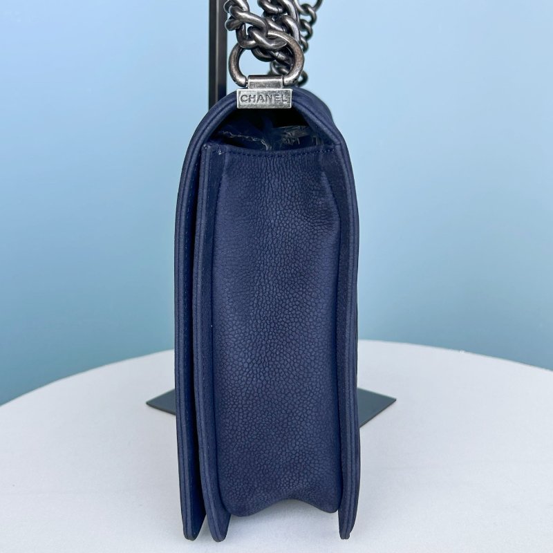 香奈兒/Chanel Leboy藍色磨砂荔枝紋牛皮大號鏈條包-2