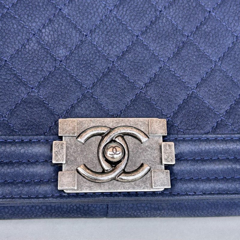 香奈兒/Chanel Leboy藍色磨砂荔枝紋牛皮大號鏈條包-4