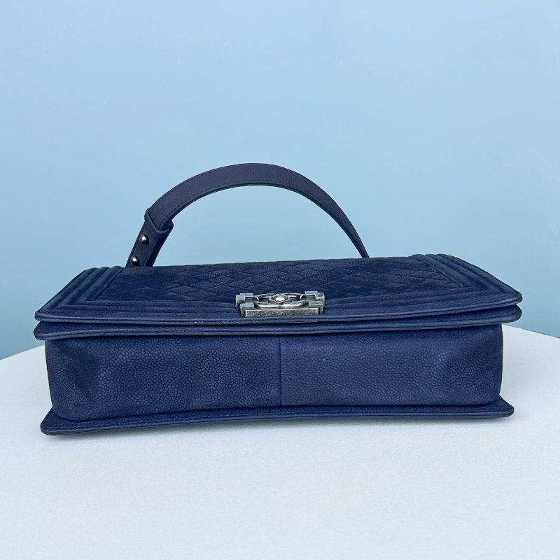 香奈兒/Chanel Leboy藍色磨砂荔枝紋牛皮大號鏈條包-7