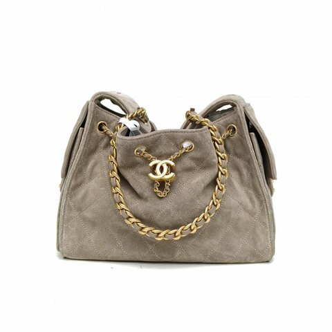 CHANEL 25BAG腋下包小號灰色麂皮晶片金扣肩背包