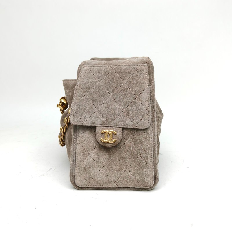 CHANEL 25BAG腋下包小號灰色麂皮晶片金扣肩背包-1