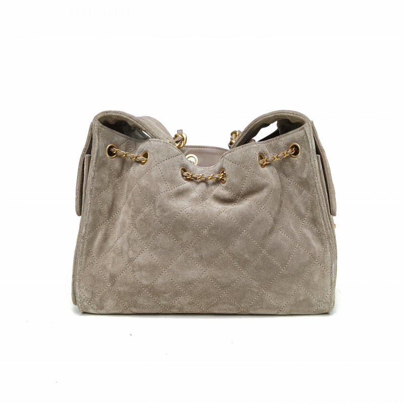 CHANEL 25BAG腋下包小號灰色麂皮晶片金扣肩背包-2