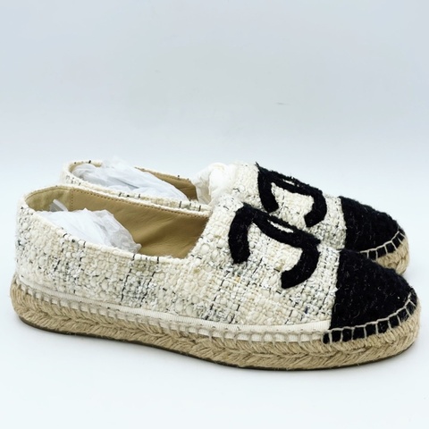 閒置未使用 Chanel 香奈兒 黑白粗花呢 漁夫鞋 38 碼 配塵袋