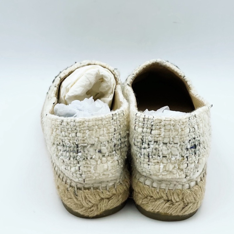 閒置未使用 Chanel 香奈兒 黑白粗花呢 漁夫鞋 38 碼 配塵袋-2