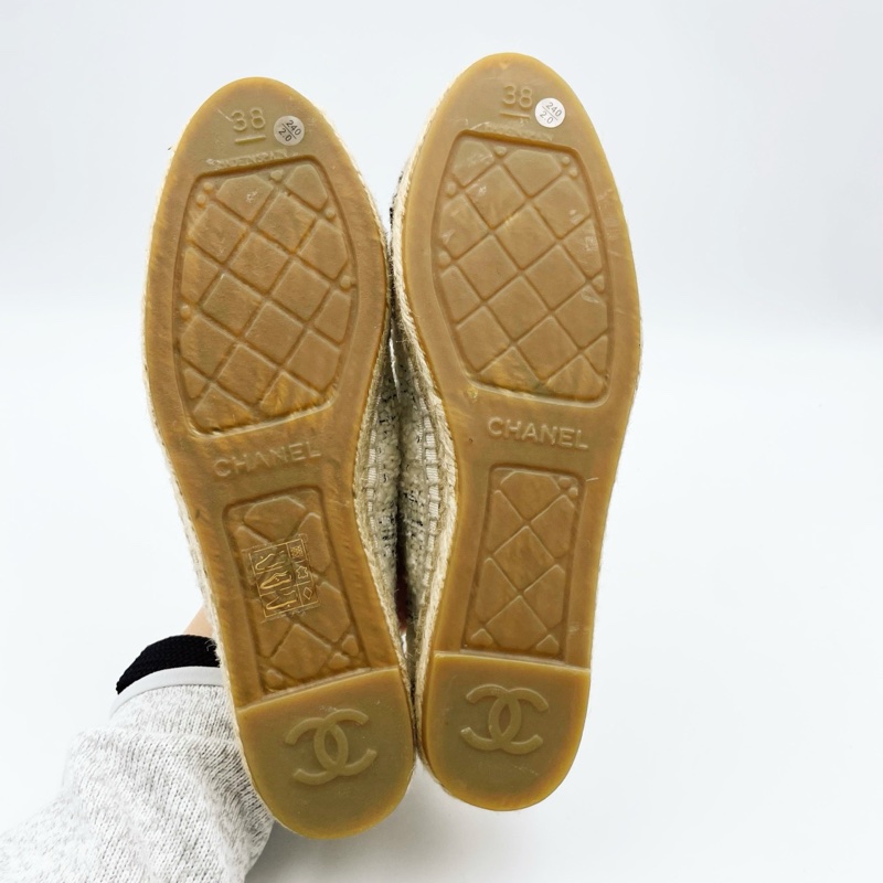 閒置未使用 Chanel 香奈兒 黑白粗花呢 漁夫鞋 38 碼 配塵袋-4