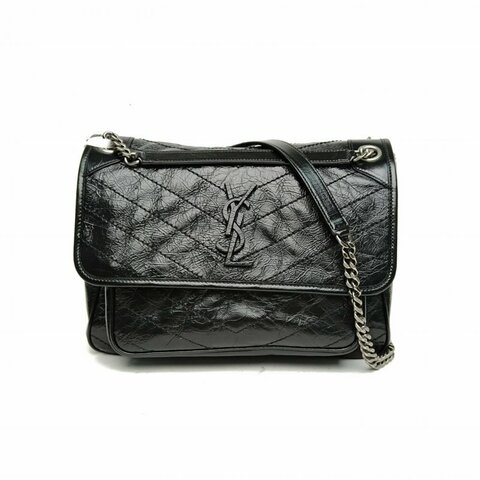 SAINT LAURENT Niki中號28D扣黑色牛皮銀扣肩背包