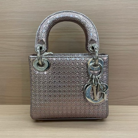 NO:C37 Dior迪奥 lady 限量款 手提包粉色 銀扣 牛皮迷你 無附件