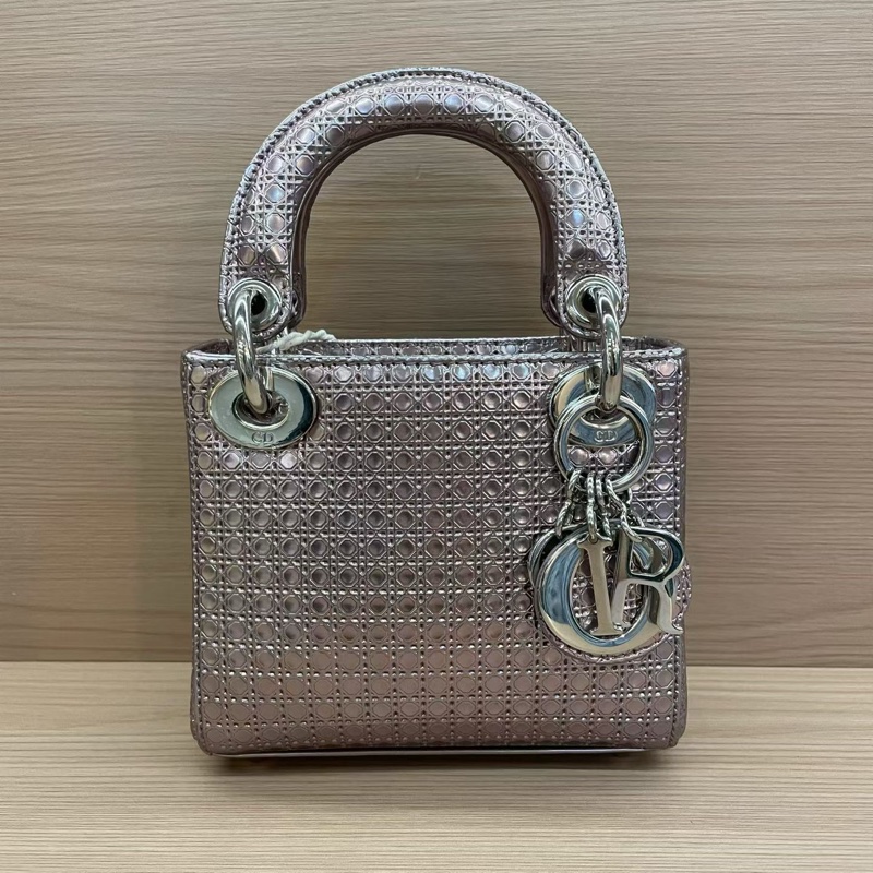 NO:C37 Dior迪奥 lady 限量款 手提包粉色 銀扣 牛皮迷你 無附件-0