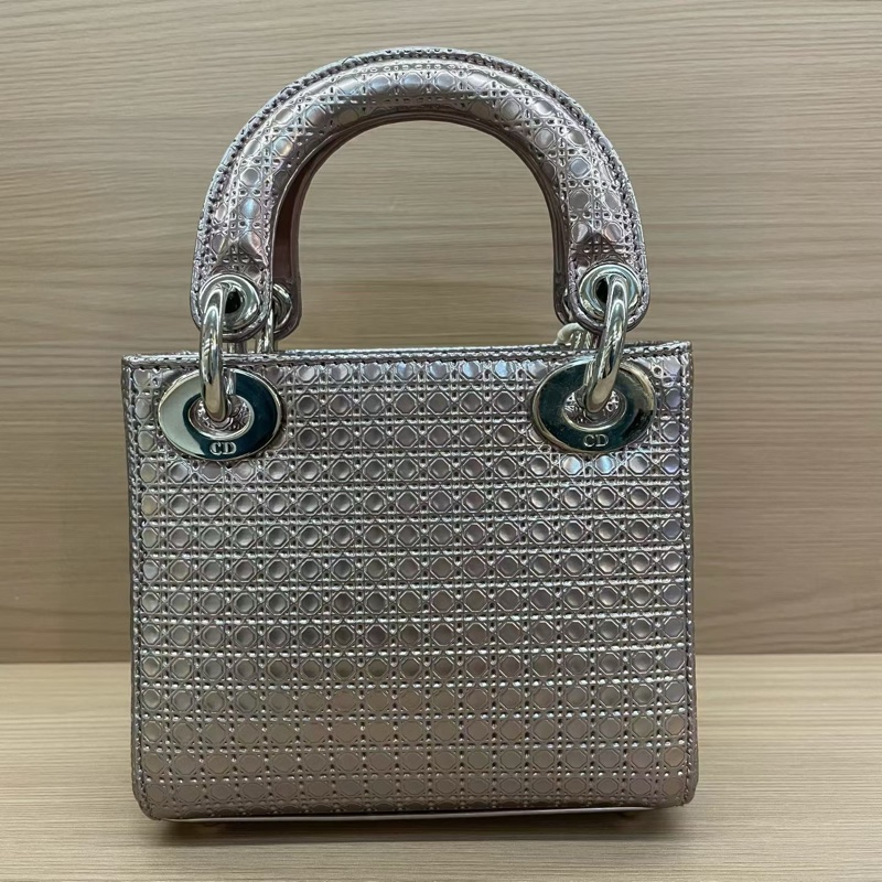 NO:C37 Dior迪奥 lady 限量款 手提包粉色 銀扣 牛皮迷你 無附件-1