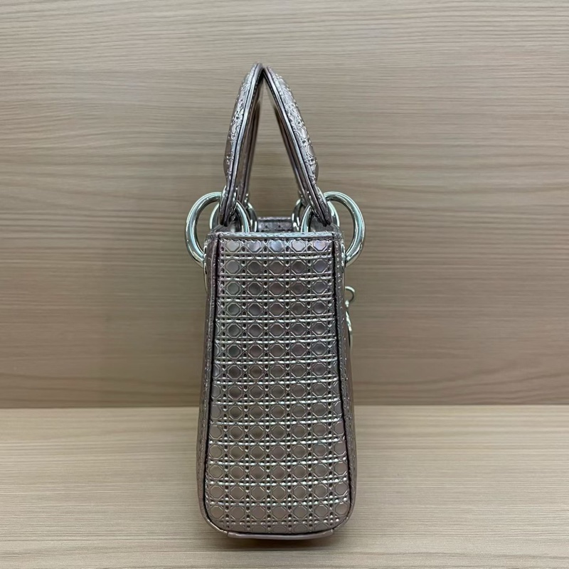 NO:C37 Dior迪奥 lady 限量款 手提包粉色 銀扣 牛皮迷你 無附件-3