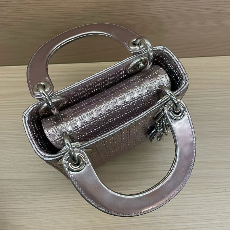 NO:C37 Dior迪奥 lady 限量款 手提包粉色 銀扣 牛皮迷你 無附件-4