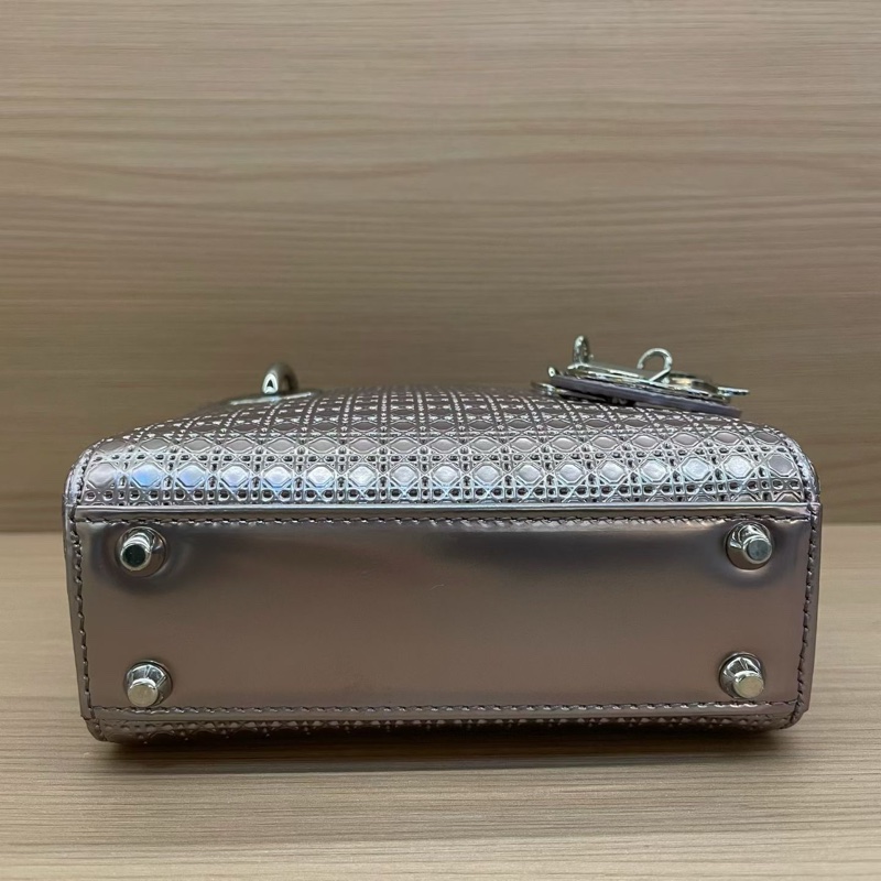 NO:C37 Dior迪奥 lady 限量款 手提包粉色 銀扣 牛皮迷你 無附件-5