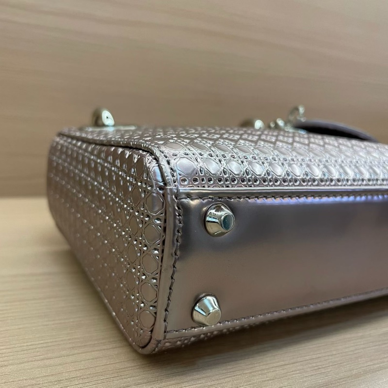 NO:C37 Dior迪奥 lady 限量款 手提包粉色 銀扣 牛皮迷你 無附件-6