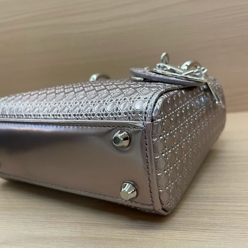 NO:C37 Dior迪奥 lady 限量款 手提包粉色 銀扣 牛皮迷你 無附件-7