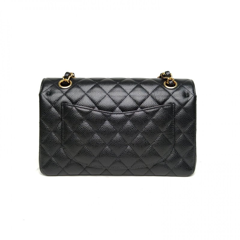 CHANEL CF口蓋包小號黑色荔枝牛皮晶片金扣菱格紋肩背包-2