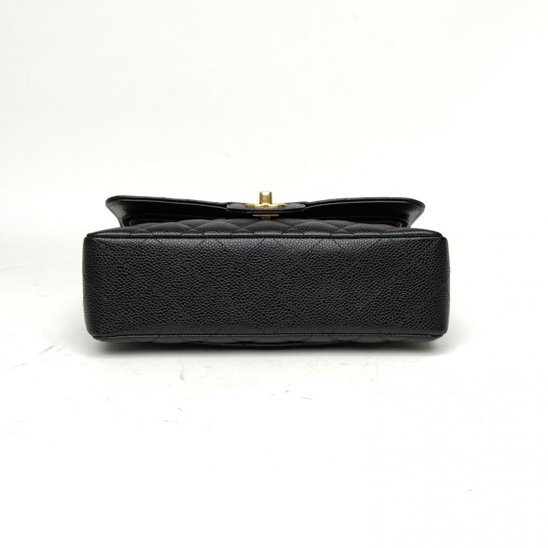 CHANEL CF口蓋包小號黑色荔枝牛皮晶片金扣菱格紋肩背包-4