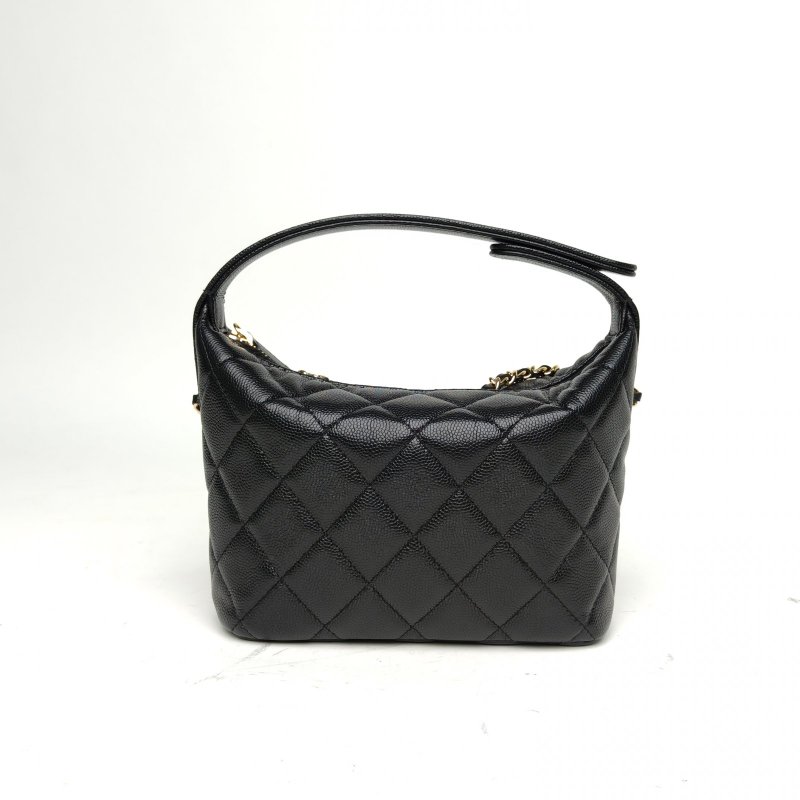 CHANEL 26C浮雕logo飯盒包黑色荔枝牛皮金扣肩背包-2