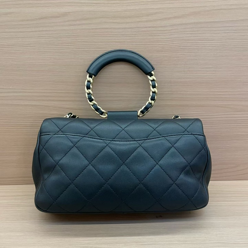 NO:C87 Chanel香奈兒  CF小号 黑金圆环手柄手提單肩斜挎鏈條包 黑色羊皮2020年 29開 尺寸24*13*5 無附件-1