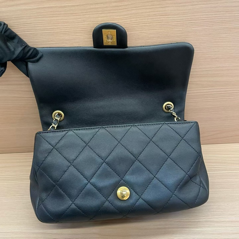 NO:C87 Chanel香奈兒  CF小号 黑金圆环手柄手提單肩斜挎鏈條包 黑色羊皮2020年 29開 尺寸24*13*5 無附件-6