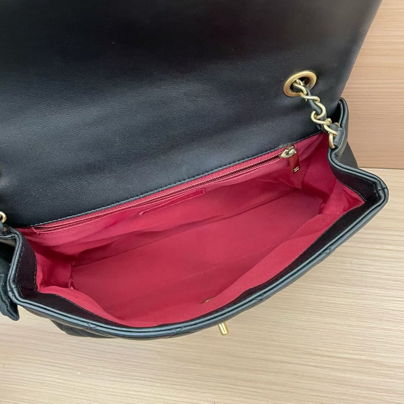 NO:C87 Chanel香奈兒  CF小号 黑金圆环手柄手提單肩斜挎鏈條包 黑色羊皮2020年 29開 尺寸24*13*5 無附件-7