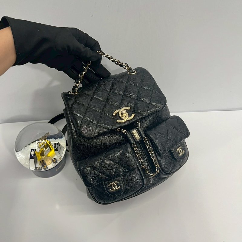 Chanel Duma小青蛙 中號 黑金荔枝牛 後背包 晶片款-0