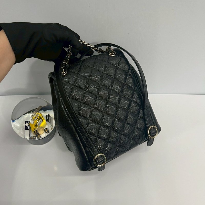 Chanel Duma小青蛙 中號 黑金荔枝牛 後背包 晶片款-1